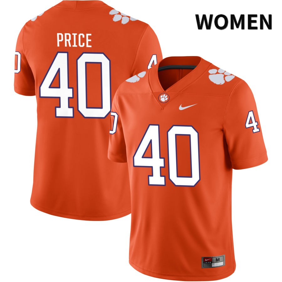 Women's Clemson Tigers Luke Price #40 College Orange NIL 2022 NCAA Authentic Jersey Original VKB55N8Z